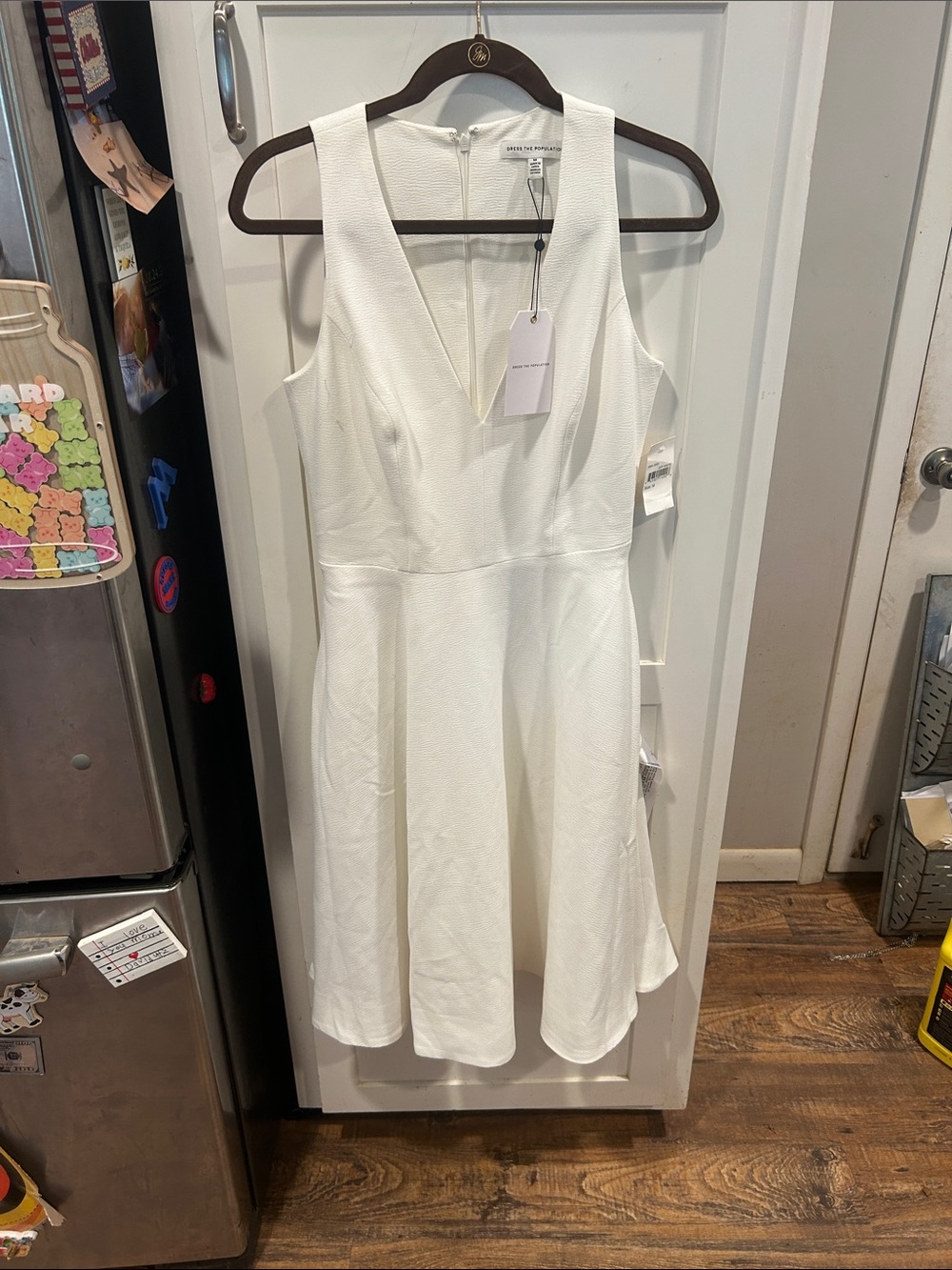 Dress the Population White Sleeveless V-Neck Fit & Flare Mini Dress